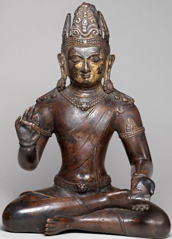 11th-12th century (Thakuri period), Nepal, bodhisattva Manjushri, copper alloy with cold gold on the face, published by Carlton Rochelle.
