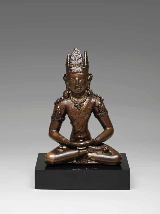 13th century circa, Tibet, buddha Amitabha, copper alloy with traces of gilding, published by Rossi & Rossi.