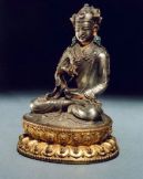 15th century, Tibet, Padmasambhava, silver inlaid with stones and coral, at the Rubin Museum of Art (USA).