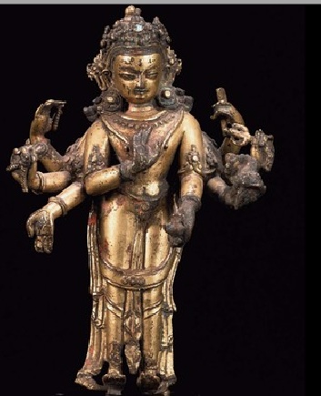 Undated, 14th century?, Amoghapasha Lokeshvara, gilt copper or copper alloy, private collection, published on Himalayan Art Resources.