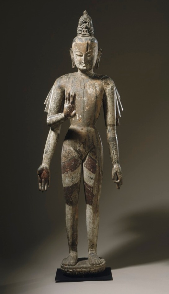 15th century or earlier, Nepal, Amoghapasha Lokeshvara, wood and traces of paint, at the Los Angeles County Museum of Art (USA).