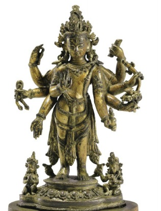 17th century, Nepal, Amoghapasha Lokeshvara, gilt copper alloy, private collection, photo by Christie's.
