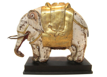 Elephant, Tibet, 18th c., gilt copper repoussé+paint, 27 cm.jpg