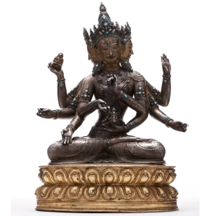 15th century, Tibet, Ushnishavijaya, silver with turquoise, coral on a copper base, private collection, photo by Hanhai auction.