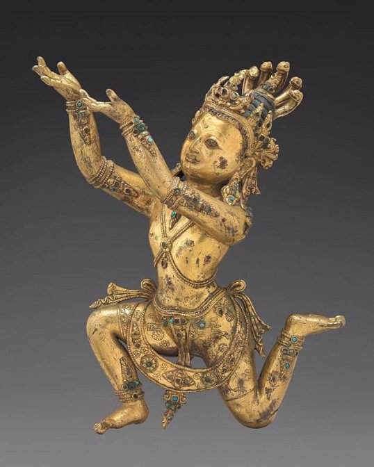15th-16th c., Central Tibet or N., nagaraja, gilt c.a.+gems, 35,56 cm, Virginia M. of Fine Arts