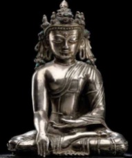 Probably 15th century, Tibet, Shakyamuni, silver, private collection, photo by Nagel .