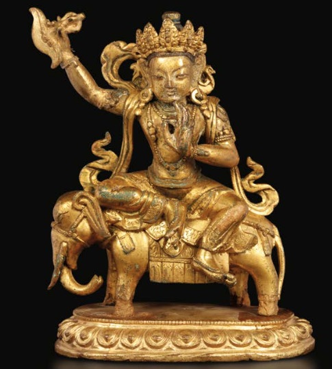 Samantabhadra, 18th c., Tibet, gilt bronze, 11,5 cm, Cambiaste