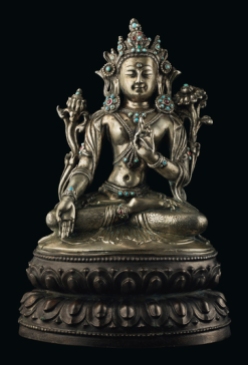 16th century, Tibet, Tara, silver with stone inlay, private collection, photo by Christie's.
