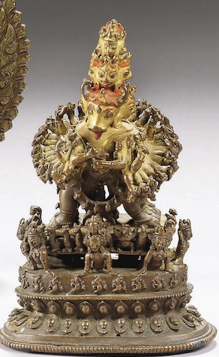 13th-14th c., Tibet, Vajrabhairava, bronze+cold g.+pig., 11,3 cm, 11jun08, auction 5521 lot 211, Paris Christie's