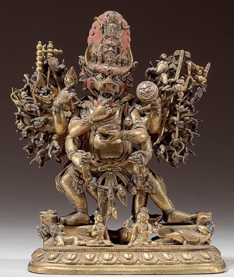 18th c., Tibet, Vajrabhairava, gilt bronze, 19,7 cm, lab. Yamantaka, 24mar04, Indian &amp; SE Asian A. lot 109, Sotheby's