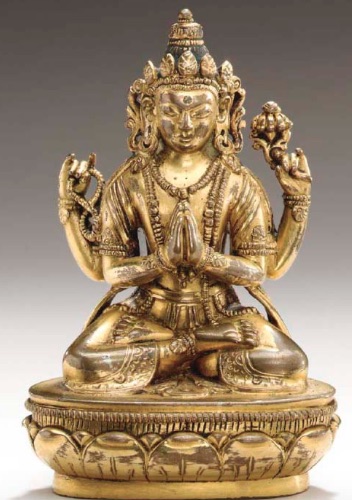 18th century, Mongolia, Shadakshari Aval., gilt bronze, 10,7 cm, 17sep03, auction 1265 lot 79, Christie's