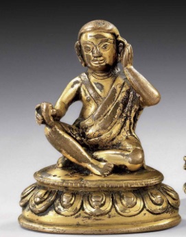 16th c?, Tibet, Milarepa, bronze, gilt c.a., 07jun11, Art d'Asie 1008 lot 398, withdrawn, Paris Christie's