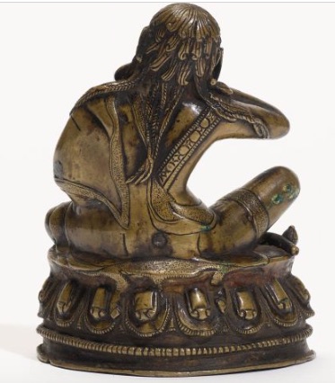 16th c., Tibet, Milarepa, bronze, 10,6 cm, trumpet next to him, rear, 03dec20, A195AS lot 209, Koller