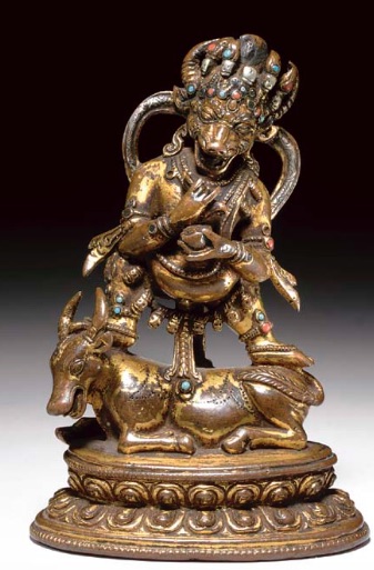 15th c. cir., Tibet, Vajrabhairava, gilt bronze+sil.(+stones or glass), 13,7 cm, 21sep05, sale 1552 lot 164, Christie's