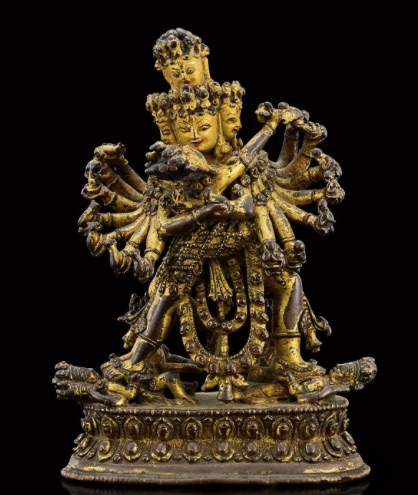 15th c., Nepal, Hevajra, gilt c.a., 9,5 cm, 26may21 lot 108, HK Sotheby's